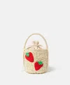 Stella Mccartney Strawberry Embroidered Straw Tote Bag In Beige