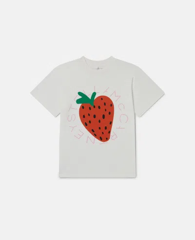 Stella Mccartney Strawberry Print Cotton Jersey T-shirt In Cream/red