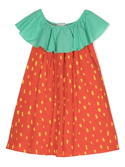 Stella Mccartney Kids' Strawberry Intarsia-knit Cotton Dress In Red