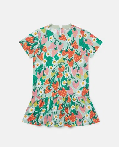 Stella Mccartney Strawberry Print Short Sleeve Dress In Green/pink