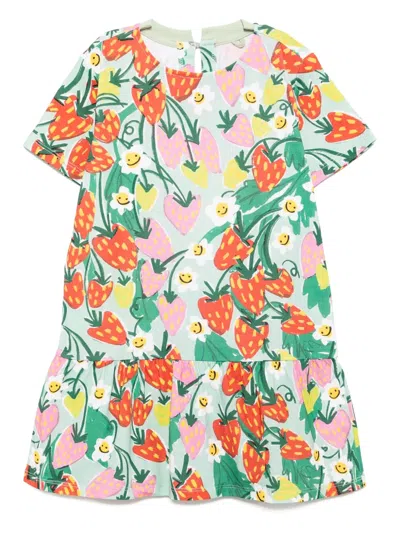 Stella Mccartney Strawberry-print Short-sleeves Dress In 绿色