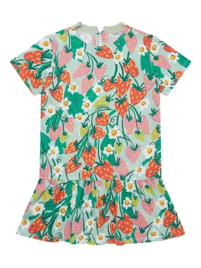 Stella Mccartney Kids' Strawberry-print Short-sleeves Dress In Green