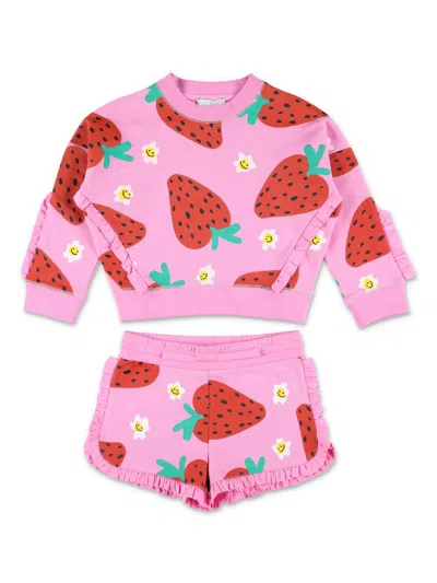 Stella Mccartney Kids' Strawberry-print Shorts Set In Rosa/multicolor