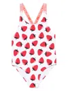 Stella Mccartney Strawberry-print Swimsuit In White