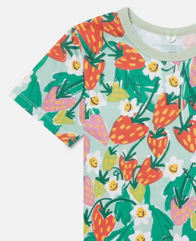 Stella Mccartney Strawberry Print T-shirt In Green/pink
