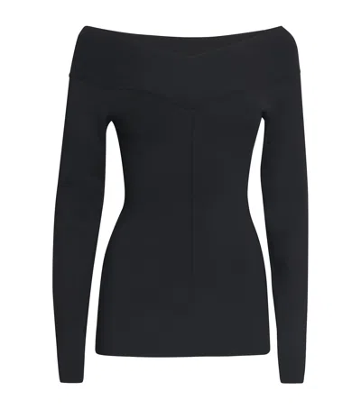 Stella Mccartney Stretch Knit Off-the-shoulder Top In Black