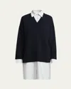 Stella Mccartney Stripe Layered Sweater Wool Shirt Dress In Blue