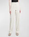 Stella Mccartney Striped Mid-rise Straight-leg Trousers In Cream Khaki