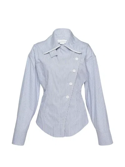 Stella Mccartney Striped Asymmetric-fastening Utility Fitted Jacket In Blue