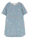 Stella Mccartney Striped Bow Flared Denim Dress In Blue