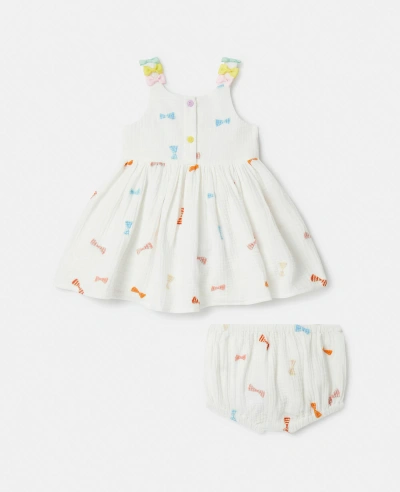 Stella Mccartney Kids' Striped Bow Print Dress And Bloomers Set In Ivory