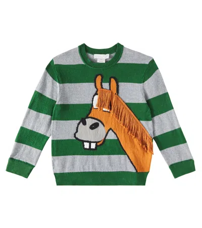 Stella Mccartney Kids' Striped Cotton And Wool Sweater In Multicoloured