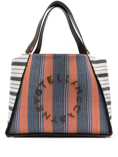 Stella Mccartney Striped Cotton Tote Bag In Blue