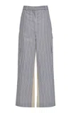 Stella Mccartney Striped Cotton Wide-leg Pants In Gray