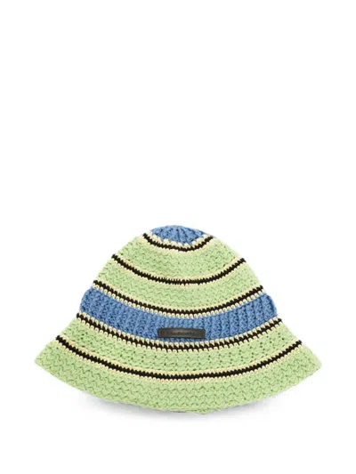 Pre-owned Stella Mccartney Striped Crochet Bucket Hat In Green
