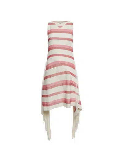 Pre-owned Stella Mccartney Striped Fringe-detail Dress In White
