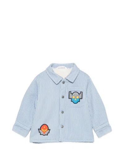 Stella Mccartney Babies' Striped Graphic-patch Shirt Jacket In Blue