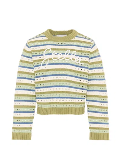 Stella Mccartney Striped Knit Jumper In Green
