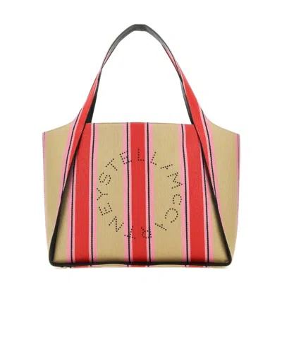 Stella Mccartney Striped Logo Embellished Tote Bag In Nude