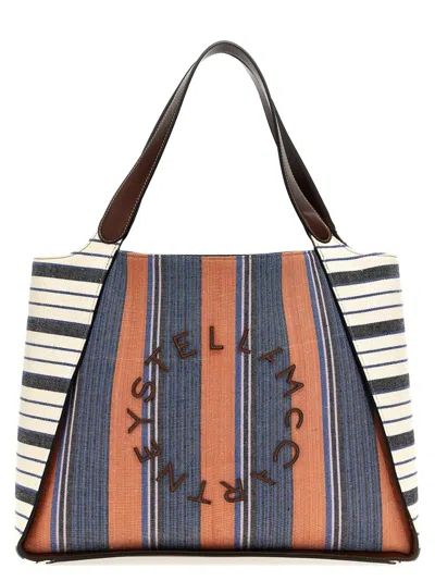 Stella Mccartney Striped Logo Embroidered Tote Bag In Blue