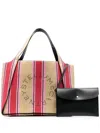 Stella Mccartney Striped Logo-print Tote Bag In Neutrals