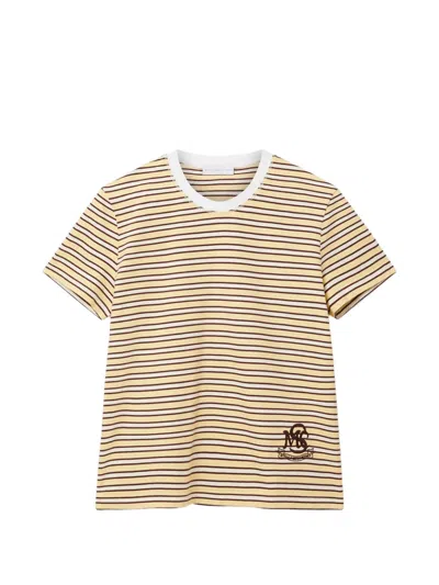 Stella Mccartney Striped Logo-patch T-shirt In Brown