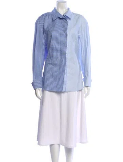 Pre-owned Stella Mccartney Striped Long Sleeve Button-up Top In Blue