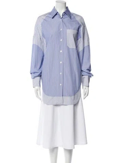 Pre-owned Stella Mccartney Striped Long Sleeve Button-up Top In Blue