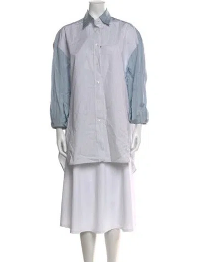 Pre-owned Stella Mccartney Striped Long Sleeve Button-up Top In Blue