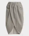 Stella Mccartney Striped Melange Draped Tulip Midi Skirt In Stone