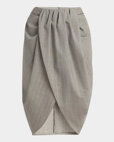 Stella Mccartney Striped Melange Draped Tulip Midi Skirt In Stone