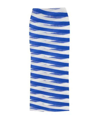 Stella Mccartney Striped Mesh-paneled Cotton-blend Midi Skirt In Blue