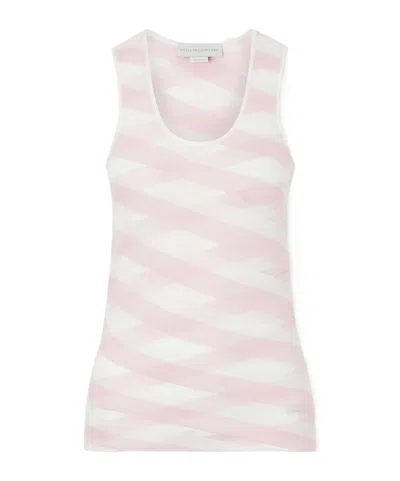 Stella Mccartney Striped Mesh-paneled Cotton-blend Tank Top In Pink