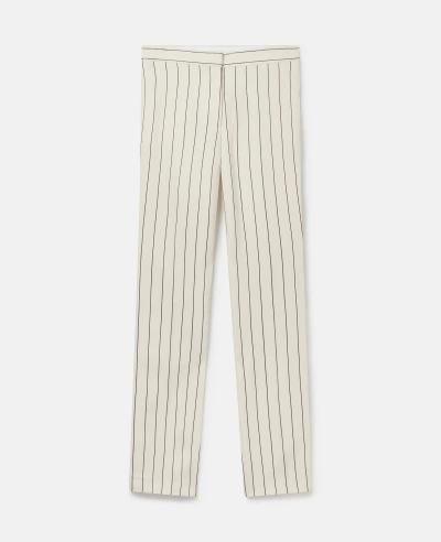 Stella Mccartney Striped Mid-rise Straight-leg Trousers In Cream With Black Pinstripe
