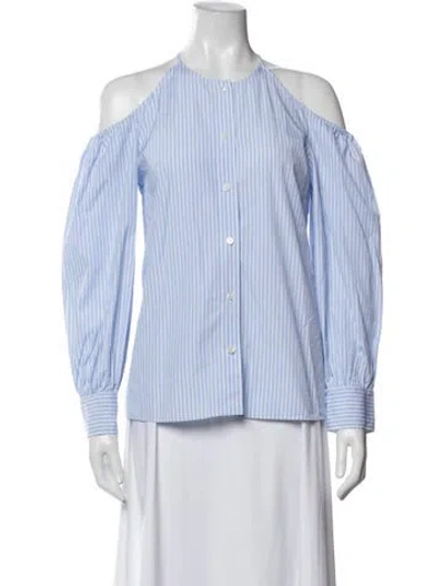 Pre-owned Stella Mccartney Striped Off-the-shoulder Blouse In Blue