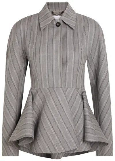 Stella Mccartney Striped Peplum-hem Wool Jacket In Gray