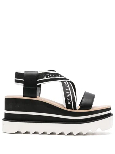 Stella Mccartney Sneak Elyse Striped Platform Sandals In Black