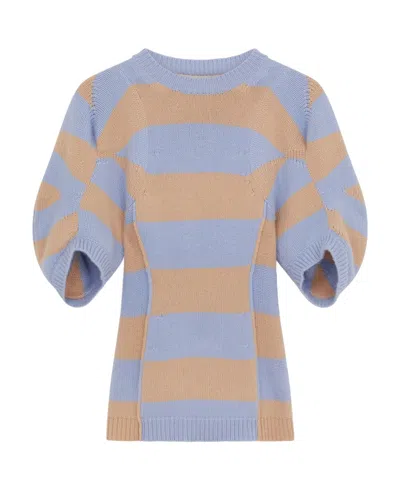 Stella Mccartney Striped Puff-sleeve Jumper In Gray