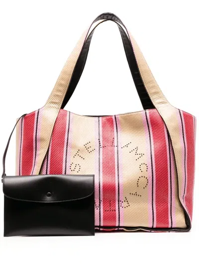 Stella Mccartney Striped Raffia Tote Bag In Neutrals