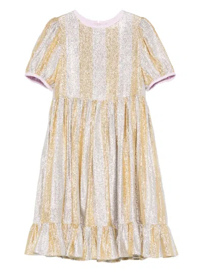 Stella Mccartney Kids' Striped Ruffled Dress In Neutral