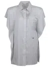 Stella Mccartney Striped Dress With Padded Shoulders In White Steel