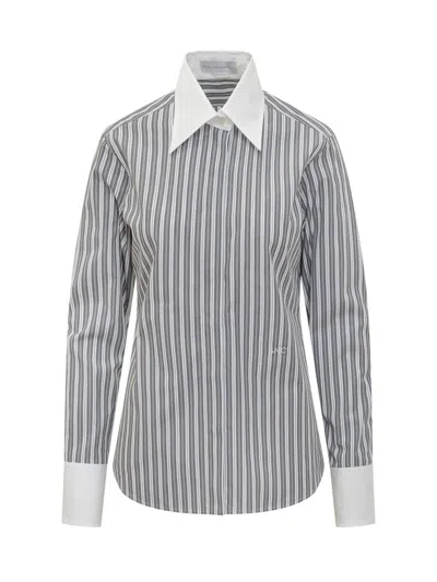 Stella Mccartney Striped Shirt With Contrast Collar In Gray