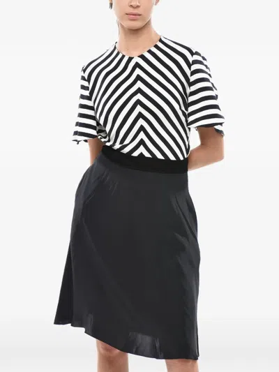 Stella Mccartney Striped Short-sleeve Midi Dress In Black