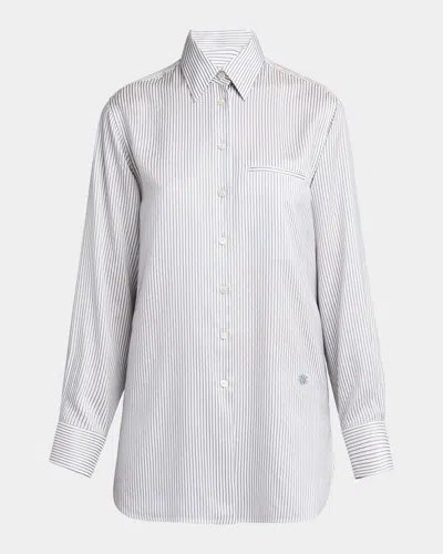 Stella Mccartney Striped Silk Button-down Shirt In White Stee