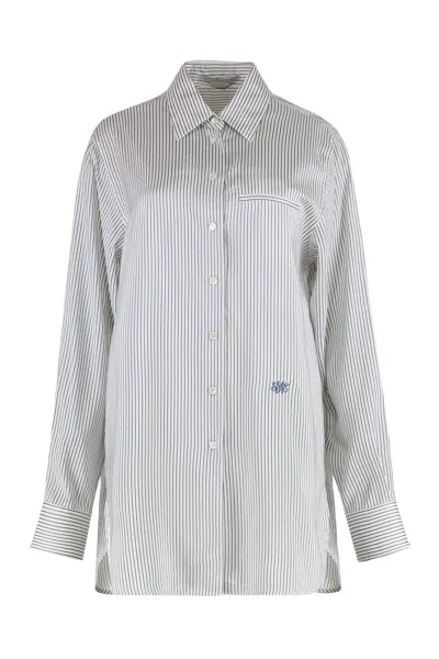 Stella Mccartney Silk Shirt Long Sleeves Pocket Stripe Pattern In Gray