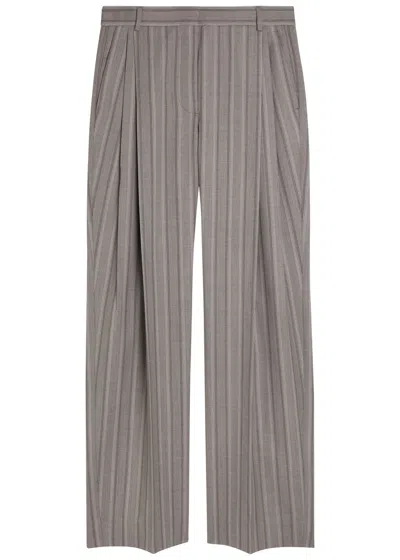 Stella Mccartney Striped Straight-leg Wool Trousers In Brown