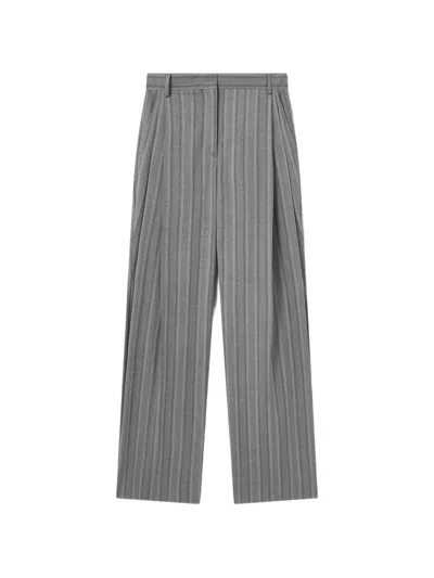 Stella Mccartney Striped Wool Pleated Straight-leg Trousers In Gray