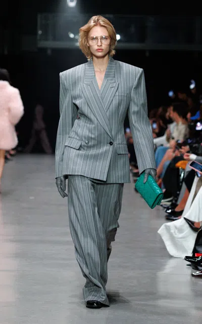 Stella Mccartney Striped Wool-tailoring Straight-leg Pants In Gray