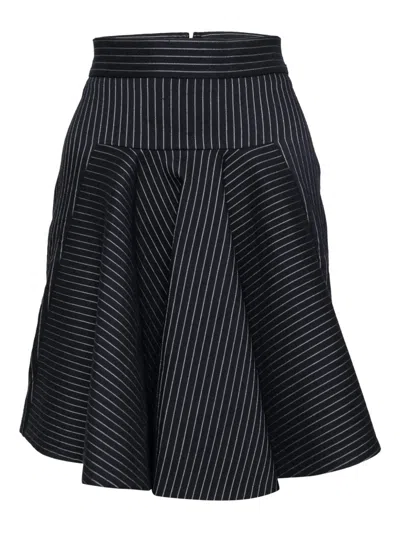 Pre-owned Stella Mccartney Striped-pattern Midi Skirt In Black