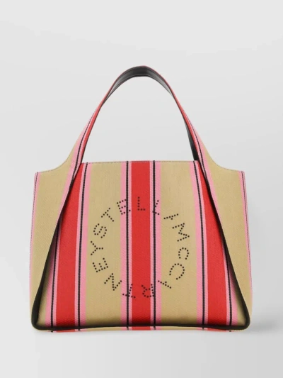 Stella Mccartney Raffia Logo Shopping Bag With Embroidered Stripes In Multicoloured